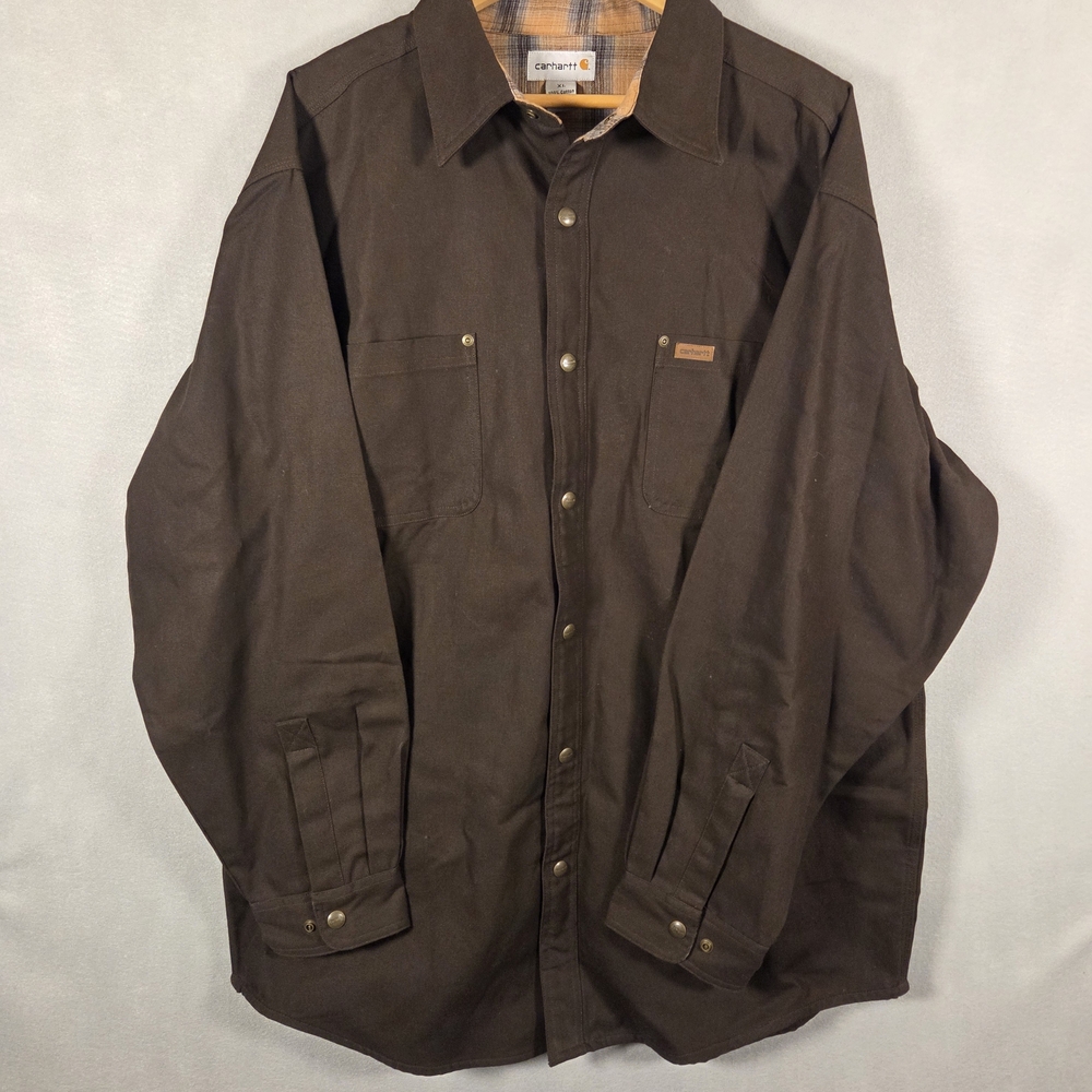 Carhartt Men's Dark Brown S296 Flannel-Lined Canvas Shirt-Jacket.